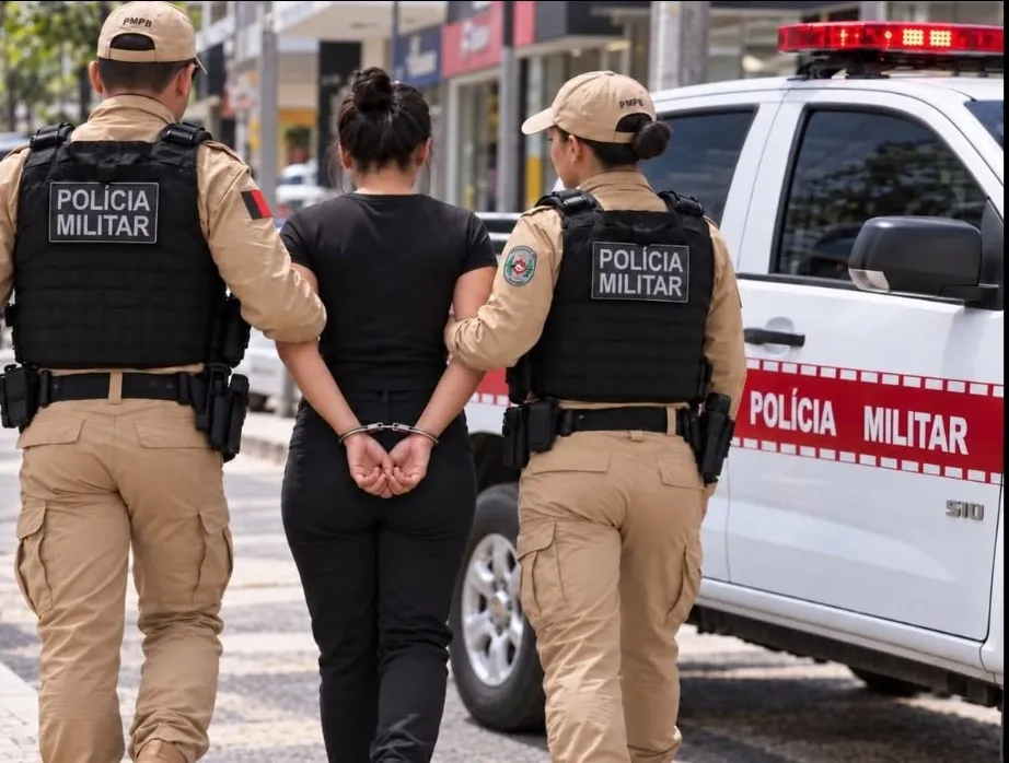 Mulher é presa pela Polícia Militar durante cumprimento de ordem judicial em Patos
